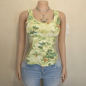 ☆Wave Zone Light Green Tropical Print Tank Top☆